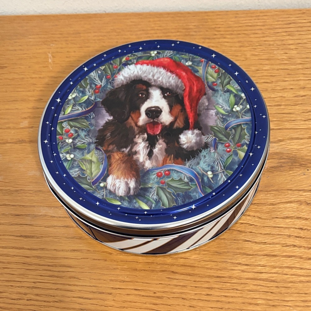 Festive Dog Tin with Santa Hat